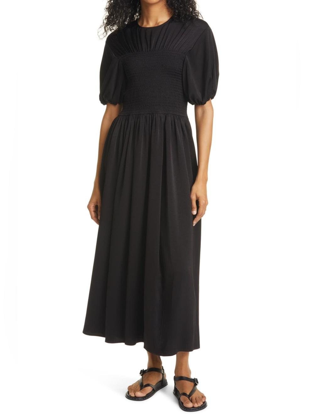 La Ligne Smocked Bodice Puff Sleeve Maxi Dress Size S
